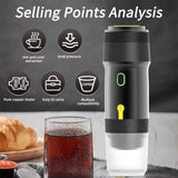 60ml Electric Wireless Heating Coffee Machine Fit for Coffee Capsule/Powder Travel Coffee Maker for Car & Home Camping Travel