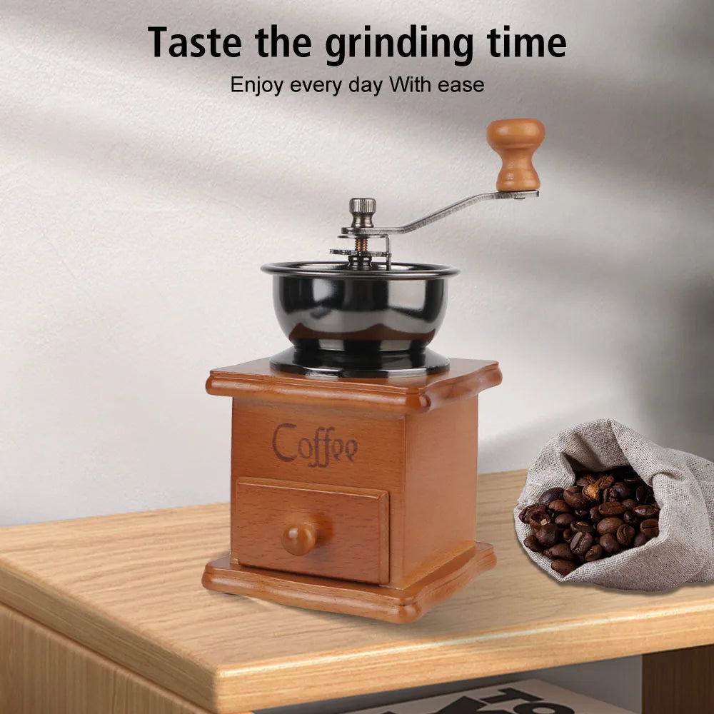 Wooden Retro Style Utensils Stainless Steel Handle With Ceramic Millston Spice Burr Mill Coffee Manual Coffee Bean Grinder