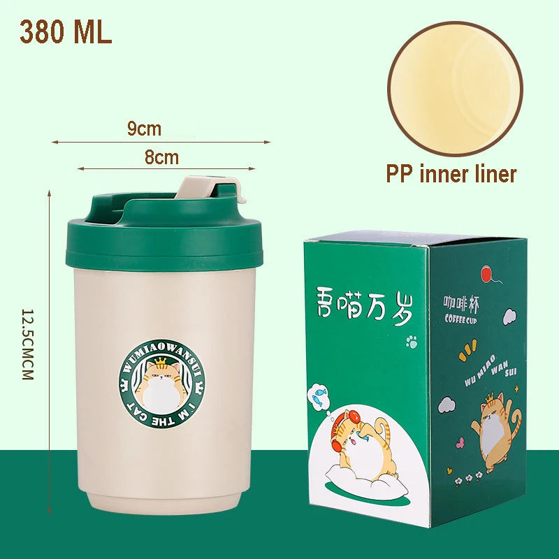 380/480ML Stainless Steel Coffee Mug Double Layer Cup with Lid Water CupCartoon Mug Gift Temperature Portable Vacuum Flasks Cup