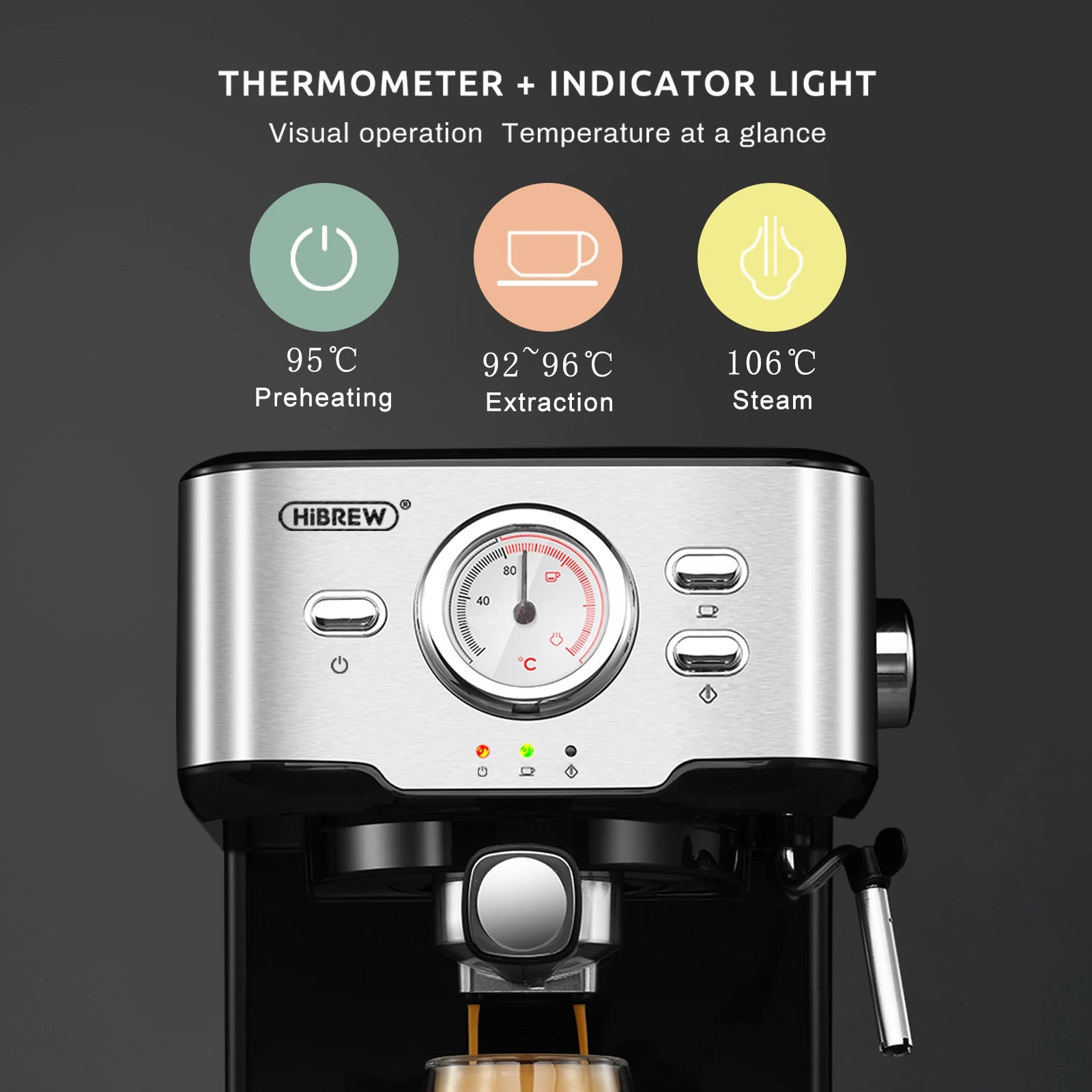 HiBREW Coffee Machine Cafetera 20 Bar Espresso Inox Semi Automatic Expresso Cappuccino Hot Water Steam Temperature Display H5