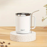 Stainless steel mug with lid, large-capacity office cup, brewed drinking cup, household coffee cup for men and women.