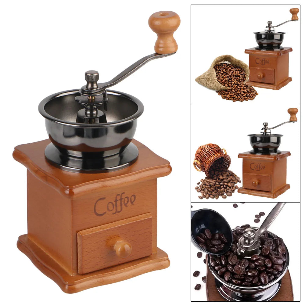 Wooden Retro Style Utensils Stainless Steel Handle With Ceramic Millston Spice Burr Mill Coffee Manual Coffee Bean Grinder