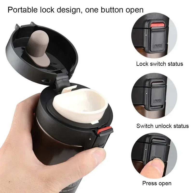 Snap-on Lid Design Thermal Mug 500ml Stainless Steel Coffee Cup Double Wall Vacuum Flask Bottle Tea Coffee Leak-proof Mug