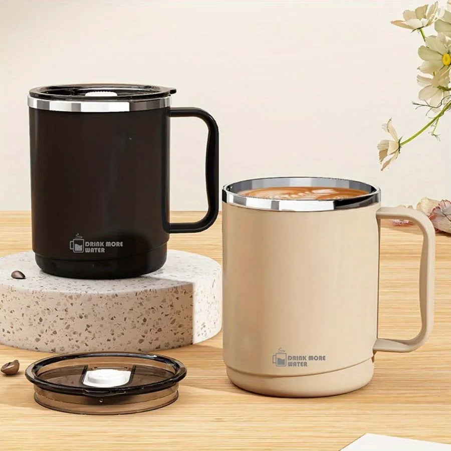 Stainless steel mug with lid, large-capacity office cup, brewed drinking cup, household coffee cup for men and women.